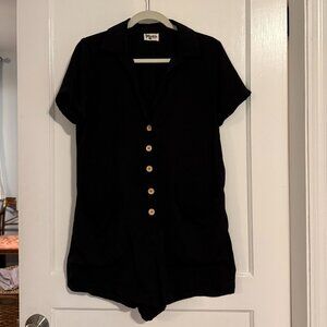 Show Me Your Mumu Black Collared Button-Up Romper